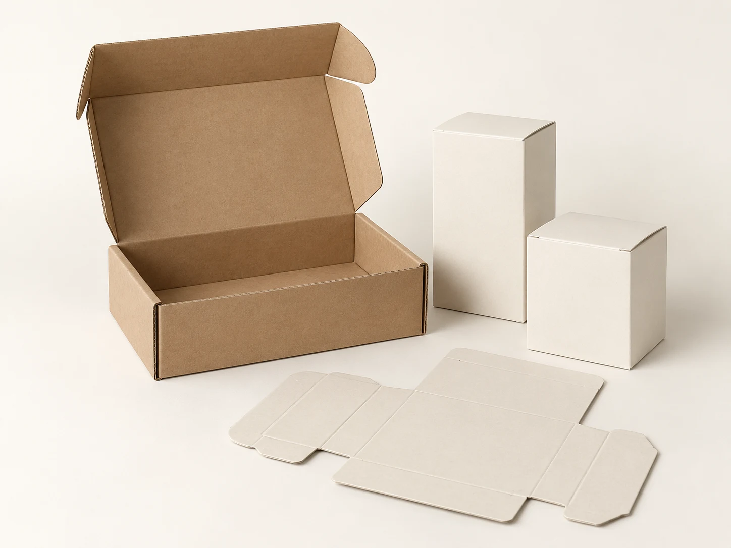 Kraft corrugated mailer and ivory folding cartons