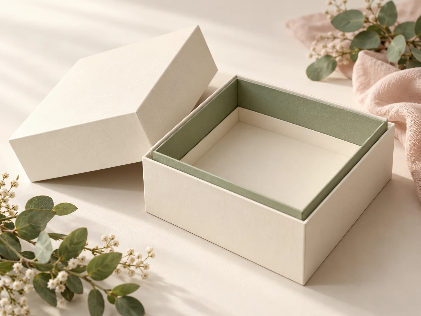 Ivory shoulder neck rigid box with separate lid